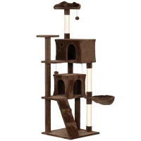 PawHut Árbol Rascador para Gatos 180 cm con Plataformas Cama 2 Cuevas Hamaca Escalera Postes de Sisal Marrón(m-1)