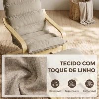 HOMCOM Poltrona com Apoio para os Pés em Tecido Tipo Linho, Balanço Suave, Encosto Alto, Braços e Pés em Madeira, Bege(m-7)
