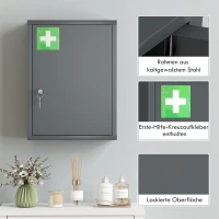 kleankin Medizinschrank zur Wandmontage mit Schloss, 3-stufiger Stahl-Wandschrank, 40 x 15 x 53,5 cm, Kohlegrau(m-6)