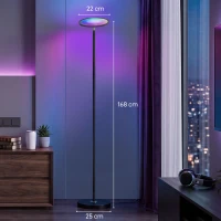 HOMCOM Uplighter Floor Lamp with Tuya App and Music Sync, Standing Lamp with Adjustable Head for Living Room Bedroom, Black(m-3)
