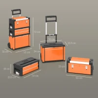 HOMCOM Caja de Herramientas con Ruedas Apilable Carro de Herramientas de Acero con Bandeja Mango Telescópico Naranja y Negro(m-3)