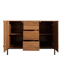 Spacious Sideboard with 3 Drawers and Adjustable Shelves, Stylish Cabinet for Living Room or Entryway, 140L x 38W x 77.5H cm, Walnut(m-14)