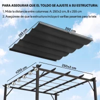 Outsunny Cubierta para Techo Retráctil de 2,5x2,55m para Pérgola 3x3 Tela de Repuesto con 10 Orificios de Drenaje Gris Oscuro(m-4)