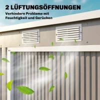 Outsunny Geräteschuppen, mit Lüftungsfenstern, Schiebetüren, verzinkter Stahl, 213 x 130 x 172 cm, Hellgrau(m-7)