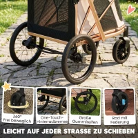 PawHut Hundewagen Faltbar Hundebuggy für Hunde bis 20 kg mit 360°Drehrädern Netzfenster Kissen Verstellbarer Griff Hellbraun(m-6)