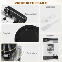 HOMCOM Küchenmaschine Knetmaschine mit 7L Edelstahlschüssel 1400W mit Kippkopf, Knethaken, Schneebesen, Rührbesen(m-7)