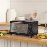 HOMCOM Mini Oven, 9L Countertop Electric Grill, Toaster Oven with Adjustable Temperature, Timer, Dishwasher Safe Baking Tray and Wire Rack, 750W, Black(m-8)
