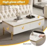 Spacious Coffee Table with 2 Hidden Drawers, Versatile Room Table for Italian-Style Rooms or Cream-Toned Spaces, 100L x 50W x 36H cm, White(m-6)