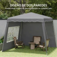 Outsunny Carpa Plegable Pop-up 2,89x2,89m Cenador Pabellón de Jardín con Paredes Laterales Altura Ajustable Protección UV50+ Gris(m-4)