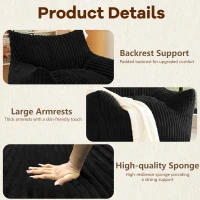 Ergonomic Lazy Sofa with High-Density Shredded Foam, Corduroy Bean Bag Chair for Balcony or Guest Room, 103L x 90W x 70H cm, Black(m-4)