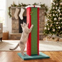 PawHut Cat Scratching Post for Indoor Cats, 81cm Tall Cat Scratcher with Sisal Rope, Hanging Bell Toy, Stable Base, Green & Red(m-14)