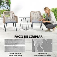 Outsunny Set de 2 Sillas de Jardín Exterior de Ratán con Cojines Reposabrazos y Marco de Acero para Terraza 54x65x80 cm Gris(m-7)