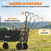 Outsunny Carro Plegable con Toldo Desmontable Longitud y Ángulo del Mango Ajustables y Bolsa de Transporte Carga 100 kg Negro(m-5)