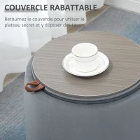 HOMCOM Pouf coffre rangement, pouf repose-pieds en tissu velours givré, couvercle réversible, Ø 44 x 47,5 cm, gris(m-4)