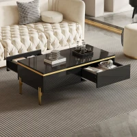 Spacious Coffee Table with 2 Hidden Drawers, Versatile Room Table for Italian-Style Rooms or Cream-Toned Spaces, 100L x 50W x 36H cm, Black(m-1)