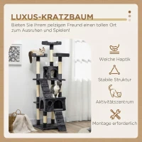 PawHut Kratzbaum 173 cm Katzenturm mit Höhle, Sisalstämme, große Plattform, mehrstöckig Dunkelgrau(m-4)