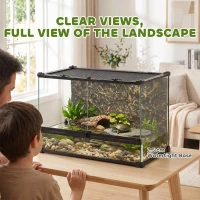 PawHut Reptile Glass Terrarium with Stone Background, Front Ventilation, Escape-Proof Knob Lock, 50 x 30 x 35 cm, Black(m-7)