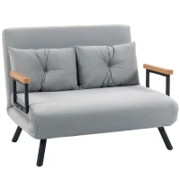 HOMCOM Sofá Cama Convertible 4 en 1 Sofá Cama 2 Plazas Plegable Respaldo Ajustable de 5 Niveles Almohadas 102x73x81cm Gris(m-1)