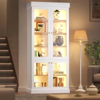 Modern Display Cabinet with Integrated LED Mood Lighting, Adjustable-Shelf Tall Bookcase for Industrial Interiors, 80L x 40W x 180H cm, White(m-1)