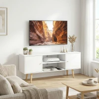 HOMCOM TV Stand Cabinet up to 55 Inches, TV Unit with Storage Shelves and Wood Legs for Living Room, Bedroom, White(m-9)