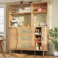 Adjustable-Feet Dining Room Cupboard with Wine Glass Holders, High-quality Sideboard with for Kitchen or Hallways, 140L x 40.5W x 174.5H cm, Wood(m-1)
