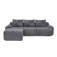 Corduroy L-Shaped Sectional Sofa with Integrated Cup Holders, 3-Seater Modular Cord Sofa for Living Rooms, 268L x 174W x 80H cm, Dark Gray(m-2)