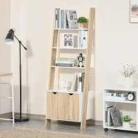HOMCOM Estante em Forma de Escada de Madeira com 3 Prateleiras e 1 Armário Estante de Estilo Nórdico Moderno 60x40x171cm Carvalho e Branco(m-8)