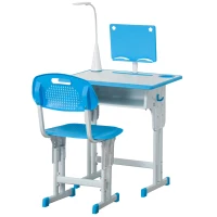HOMCOM Kids Desk and Chair Set Adjustable Height Study Table Set with Drawer, Book Stand, Pen Slot - Blue(m-11)
