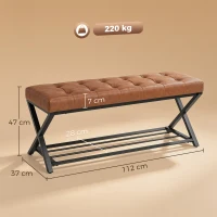 HOMCOM Schuhbank, Eingangsbank mit Kunstlederpolster, Ablage bis 220 kg für Flur, Eingangsbereich, 112 x 37 x 47 cm, Braun(m-3)