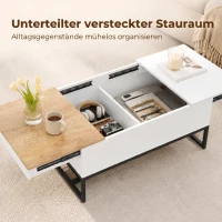 HOMCOM Ausziehbarer Couchtisch, moderner Wohnzimmertisch mit verschiebbarer Platte, verstecktem Stauraum und Stahlbeinen, Weiß(m-5)