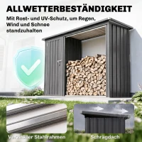 Outsunny 2-in-1 Kaminholzregal Außen verzinkter Stahl 235 x 67 x 149 cm Brennholzregal mit Geräteschrank Schrägdach Dunkelgrau(m-5)