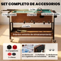 SPORTNOW Mesa Multijuegos 3 en 1 con Ruedas con Freno Estante de Almacenaje Futbolines para Niños Billar Air Hockey Nogal(m-6)