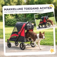 PawHut Hondenwagen, opvouwbare hondenbuggy voor middelgrote honden, huisdierwagen met 4 wielen, veiligheidslijnen, remmen, zwart(m-6)