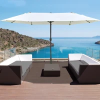 Outsunny Ombrellone Doppio a 12 Stecche con Base a Croce e Manovella, in Acciaio e Poliestere, 455x265x238 cm, Beige(m-10)