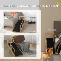 PawHut Hunderampe, höhenverstellbar, klappbar, Geländer, für Hunde bis 40kg, Holzrahmen, 85 x 40 x 61 cm, Schwarz(m-6)
