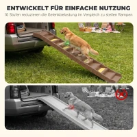 PawHut Hunderampe Auto klappbar Hundetreppe mit 10 Stufen Rutschfester Oberfläche, 154x40cm ür mittelgröße Hunde bis 25kg(m-4)
