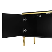 Spacious TV Stand with 4-Door Storage, Functional TV Cabinet for Modern and Italian Minimalist Living Rooms, 170L x 38W x 50H cm, Black(m-8)