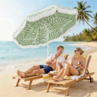 Outsunny Sombrilla de Playa con Flecos Ø180 cm Altura Ajustable Inclinación Anclaje Arena y Bolsa de Transporte UPF30+ Verde(m-10)