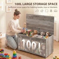 HOMCOM Coffre de rangement, banc de rangement avec couvercle rabattable et charnières de sécurité, 80 x 40 x 45 cm, gris(m-4)