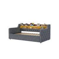 90x190 cm Sofa Bed with Velvet Upholstery, 2-in-1 Space-Saving Daybed for Modern Homes, 201L x 107W x 80H cm, Dark Gray(m-11)