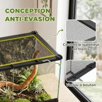 PawHut Boîte à Reptiles avec Panneau de Fond, Fermeture Sécurisée Par Rotation, Ventilation Frontale, 50x30x35cm, Noir(m-6)