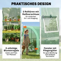 Outsunny Gewächshaus, Gartengewächshaus mit Kunststoff-Abdeckung, UV-beständig, 3 Etagen, Reißverschlusstüren, Grün(m-5)