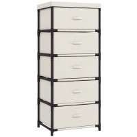 HOMCOM Comodă pentru dormitor cu 5 sertare din textil, cadru din oțel, comodă pentru living, birou, dressing, bej(m-1)
