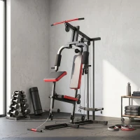 SPORTNOW Máquina de Musculación con Polea Alta y Baja Prensa de Pecho y Piernas Compatible con Discos 25 y 50 mm (No Incluidos)(m-9)
