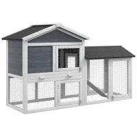 PawHut Kleintierstall mit Freilauf, Tannenholz, 147 x 54 x 84 cm, Grau(m-11)