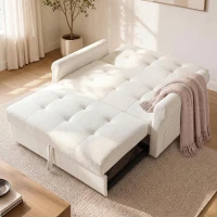 Convertible Sofa Bed with Adjustable Backrest, Functional Sofa with USB & Type-C Ports and Storage Pocket, 135L x 173W x 58H cm, Off White(m-5)