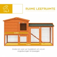 PawHut Kleindierenhok, kleine dierenkooi, buitenkonijnenhok, buitenren, winterbestendig, massief hout, 150 x 45 x 85 cm, Oranje(m-4)