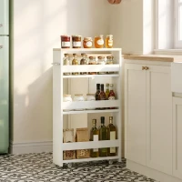 kleankin Armario Auxiliar de Baño Carrito con 3 Estantes y Ruedas para Espacios Estrechos 50x13x67,5 cm Blanco(m-10)