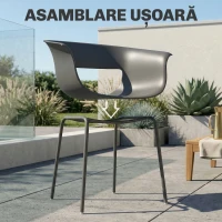 Outsunny Set 4 Scaune de Grădină, cu Brațe și Spătar Perforat, din PP și Metal, 61x51x74 cm, Gri Închis(m-7)