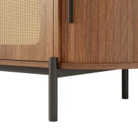 Space-Saving TV Stand with 2 Sliding Doors and 2 Drawers, Stylish TV Cabinet with Rattan Doors and Metal legs, 200L x 40W x 50H cm, Walnut(m-12)